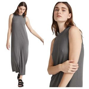 Richer Poorer Ribbed Column Maxi Dress Dark Gray Size XS High Neck Sleeveless
